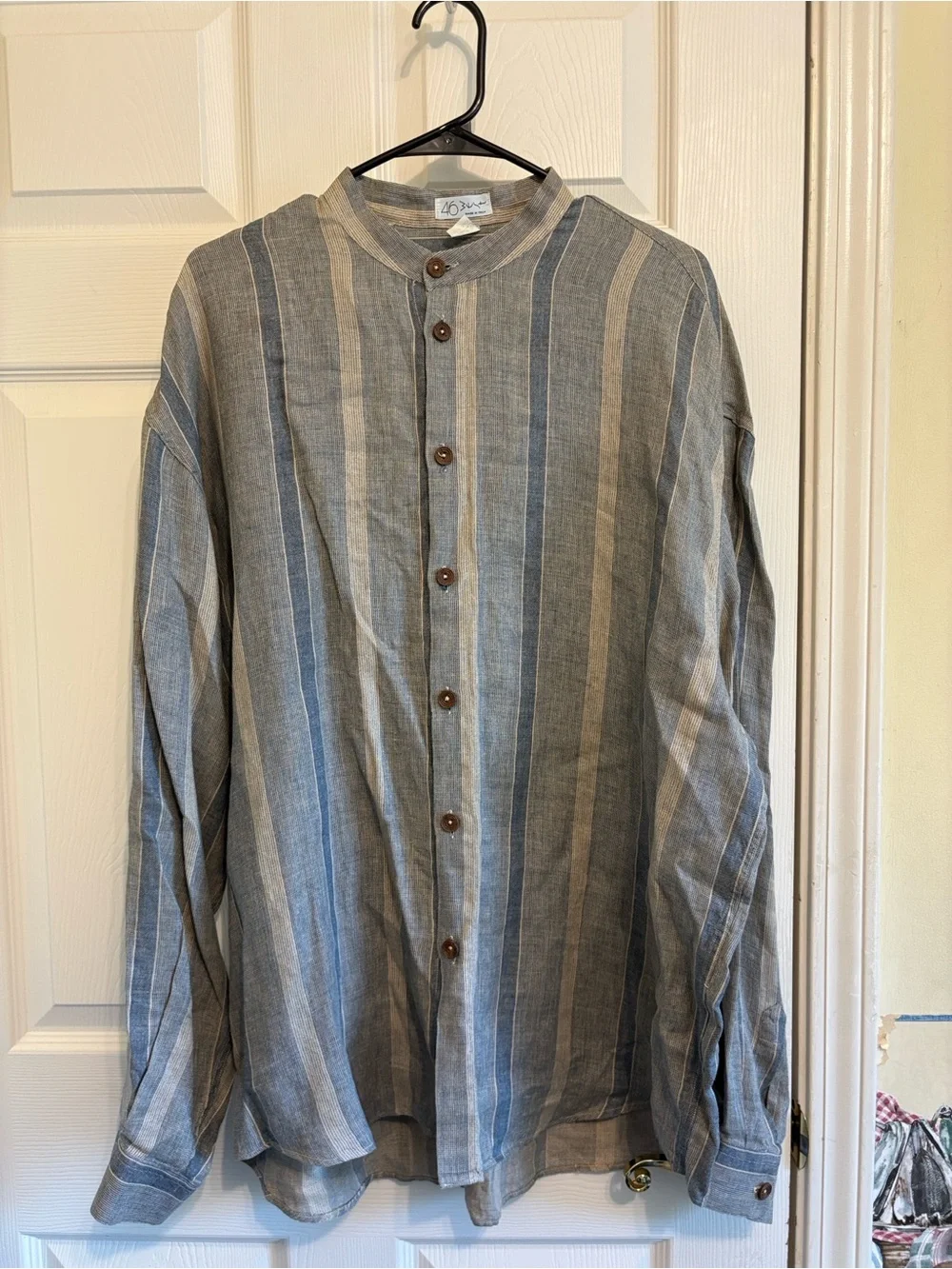 46 West- Light Blue & Gray Striped Men's Breathable Lightweight Linen Jacket
